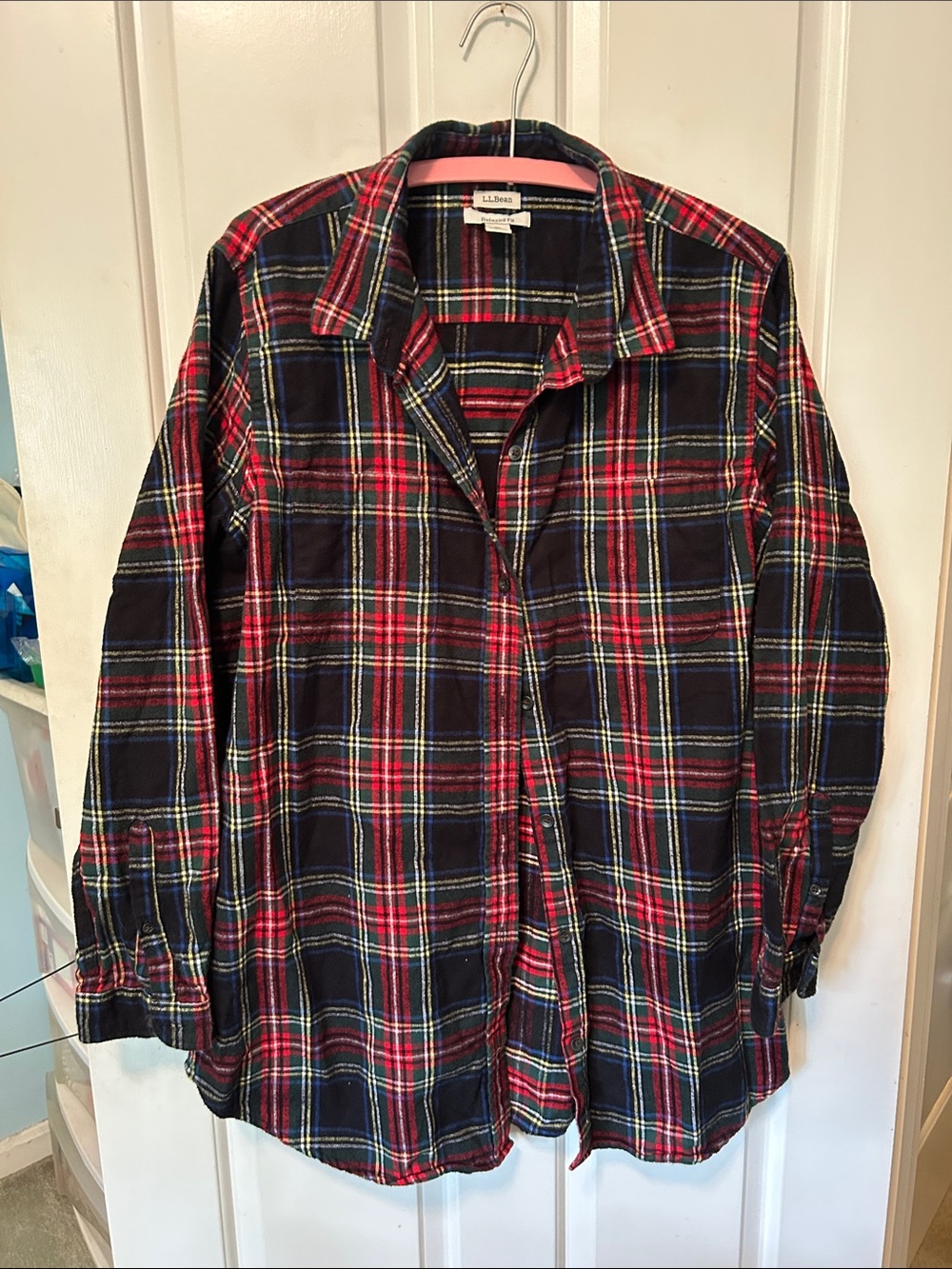 L L Bean  Red Blue flannel Plaid Button-Down Shirt size xl